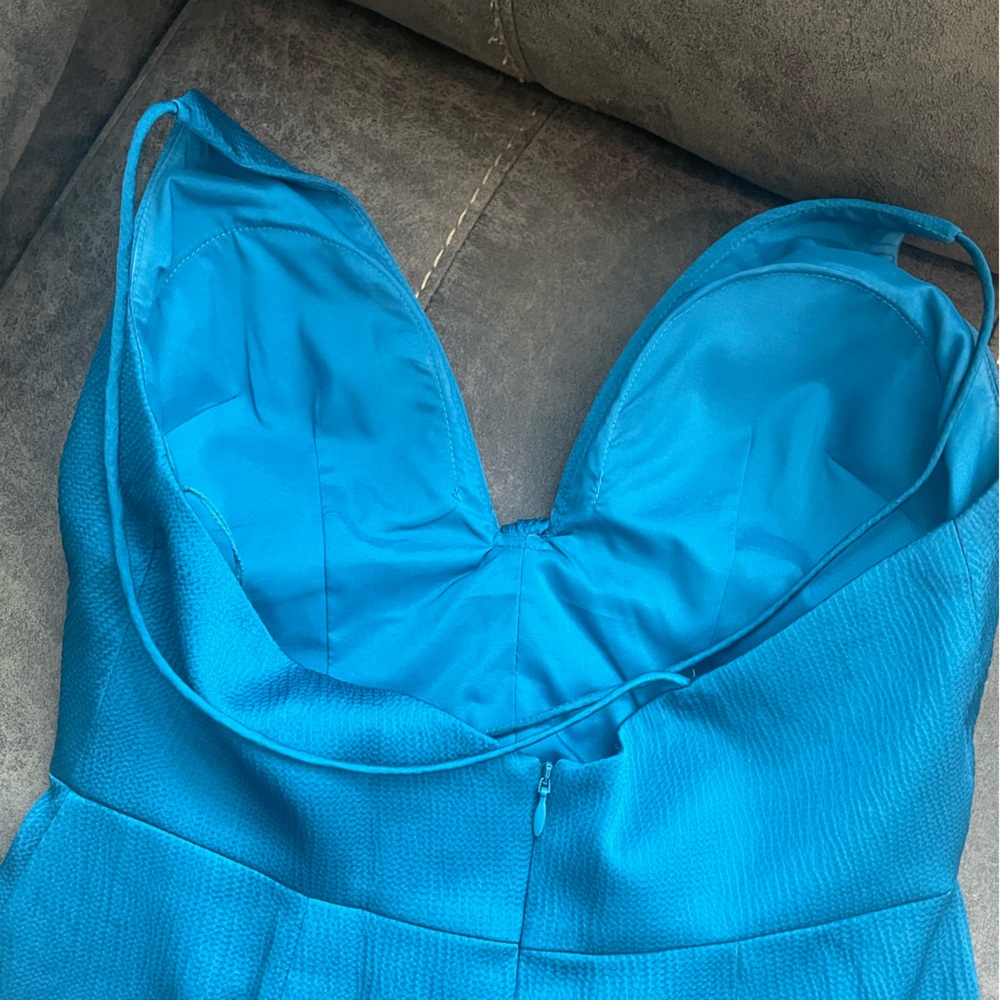 Aidan by Aidan Mattox Women's Cocktail Mini Dress Size 4 Blue Crepe Strappy Back - Picture 2 of 8